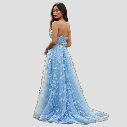 Elegant Blue Butterfly Lace Gown for Special Occasions