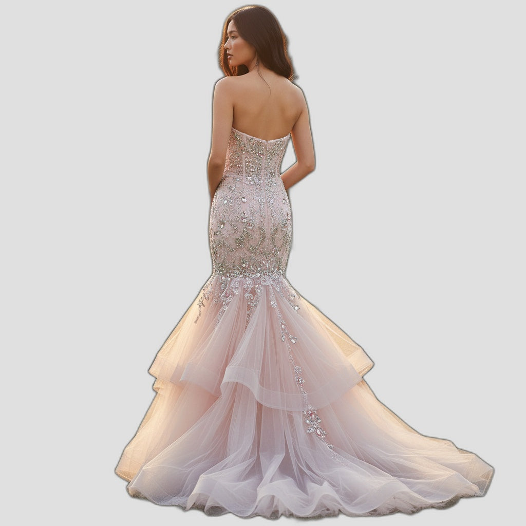 Dazzling Blush Beaded Tulle Gown for Unforgettable Nights