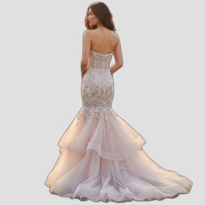 Dazzling Blush Beaded Tulle Gown for Unforgettable Nights