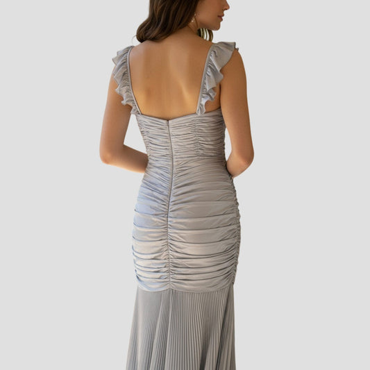 Glistening Moonlight Pleated Evening Gown