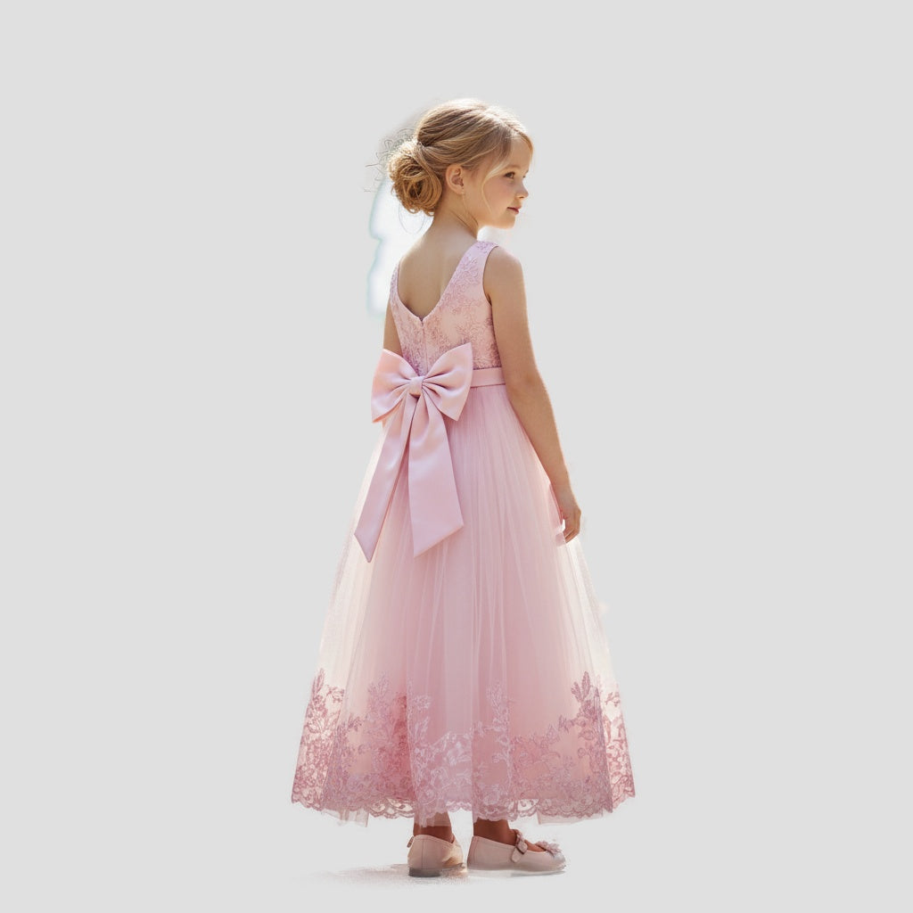 Dazzling Pink Tulle Dress with Bold Bow for Enchanting Affairs