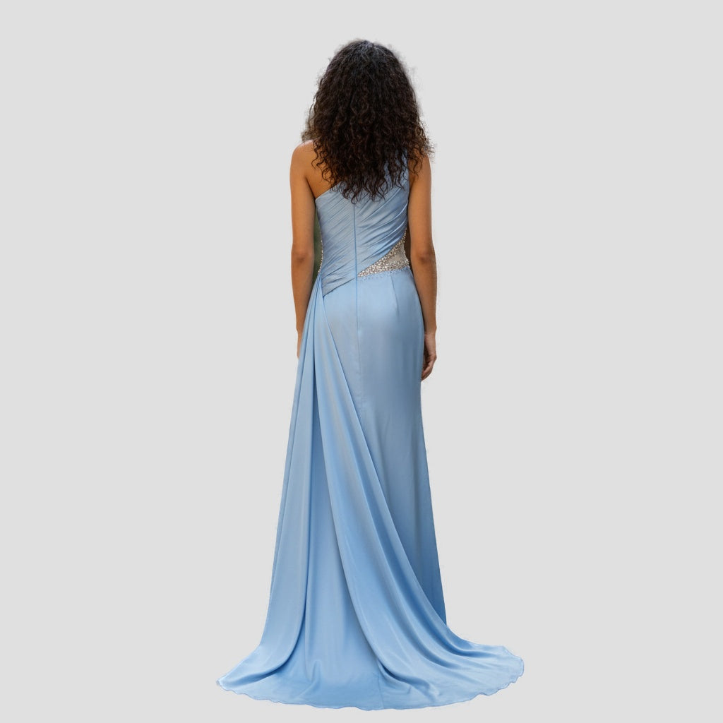 Dazzling Sky Blue Glam Satin Gown for Red Carpet Moments