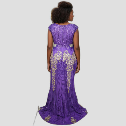 Royal Velvet Goddess Gown - Dazzle in Purple & Gold!