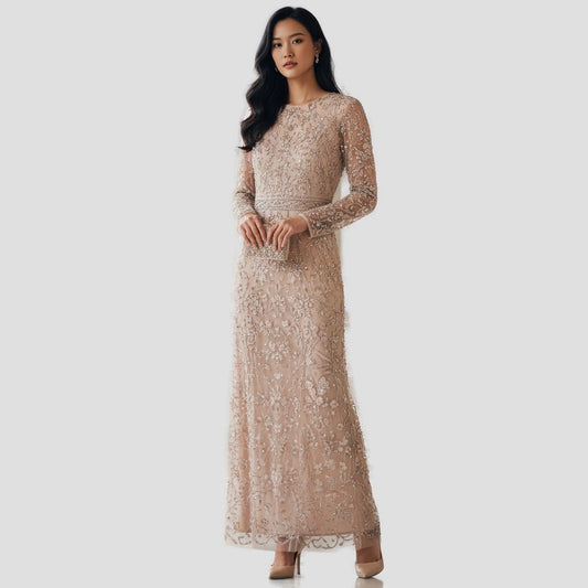 Dazzling Beaded Champagne Maxi Dress for Gala Nights