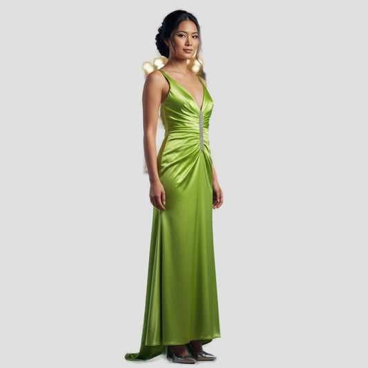 Antonio Castelle Dazzling Lime Satin Gown for Show-Stopper Moments