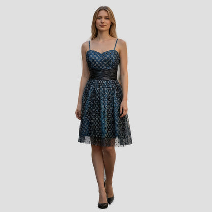 Dazzling Midnight Frock with Mesmerizing Mesh Magic