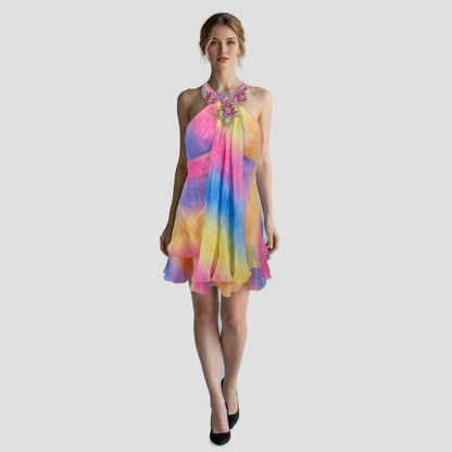 Vibrant Multi-Color Chiffon Dress: A Kaleidoscope of Bold Style