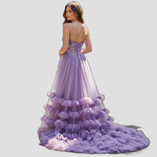 Elegant Lavender Strapless Tulle Evening Gown for Formal Events