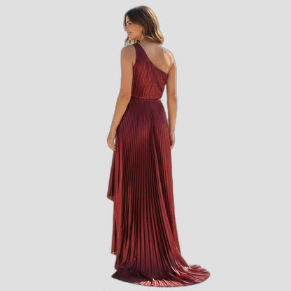 Elegant Burgundy Pleated Maxi Dress for Formal Occasions