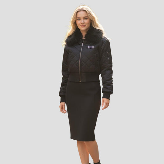 Aviator Quilted Bomber Jacket with Faux Fur Collar