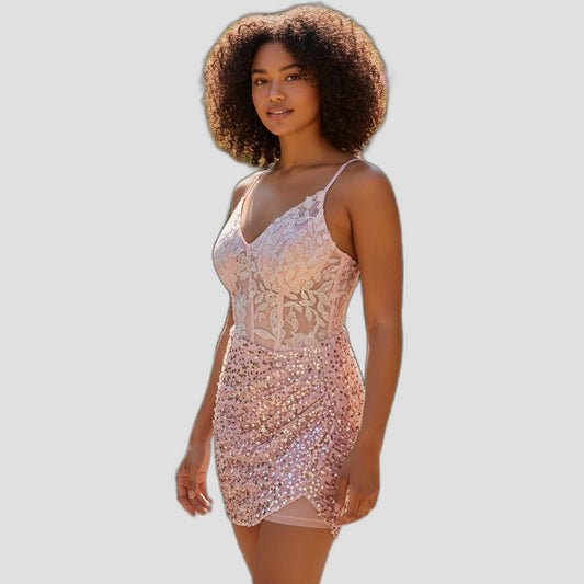 Sparkle & Sway: Enchanting Blush Sequin Dress