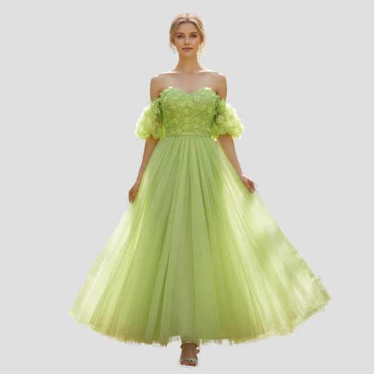 Lime Sorbet Tulle Gown: Bold Spring Evening Glam