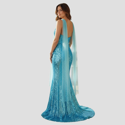 Aquamarine Dream Evening Gown: Sparkle & Shine!
