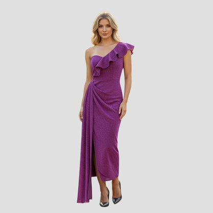 Radiant Raspberry One-Shoulder Glam Gown