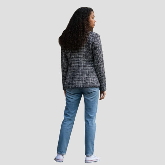 Chic and Tweed Women's Blazer with Statement Buttons