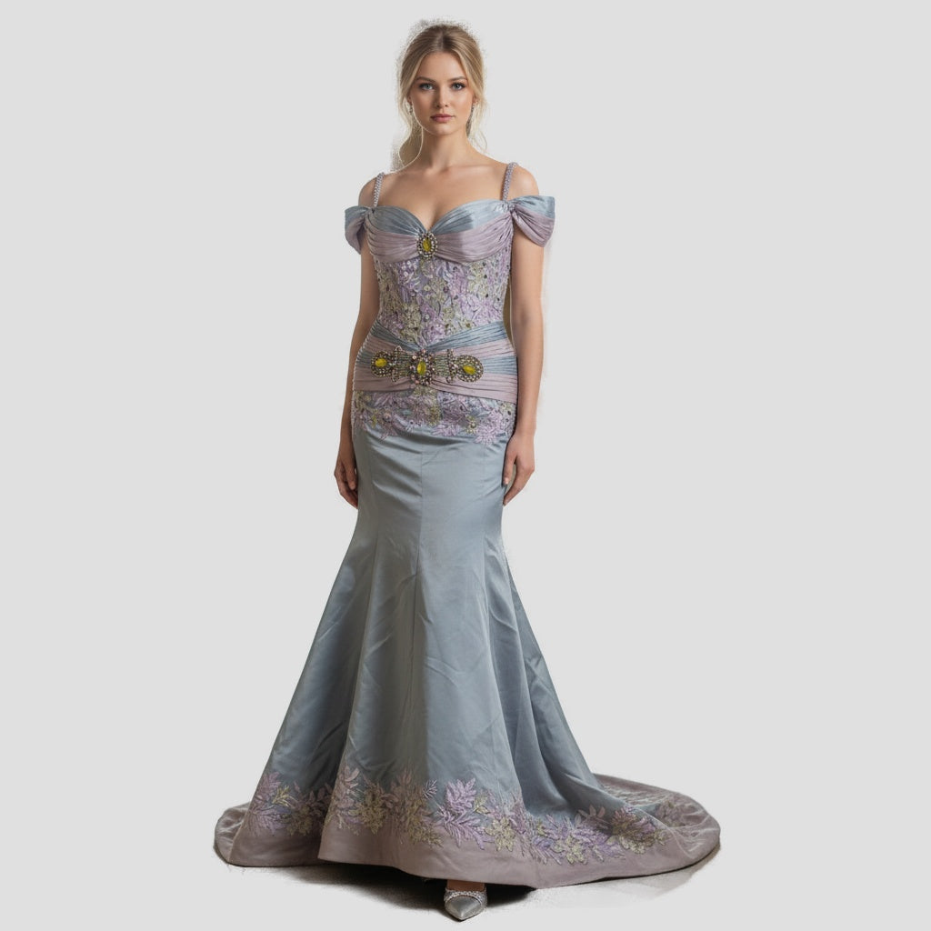 Bold Pastel Dream Off-Shoulder Gown for Unforgettable Evenings