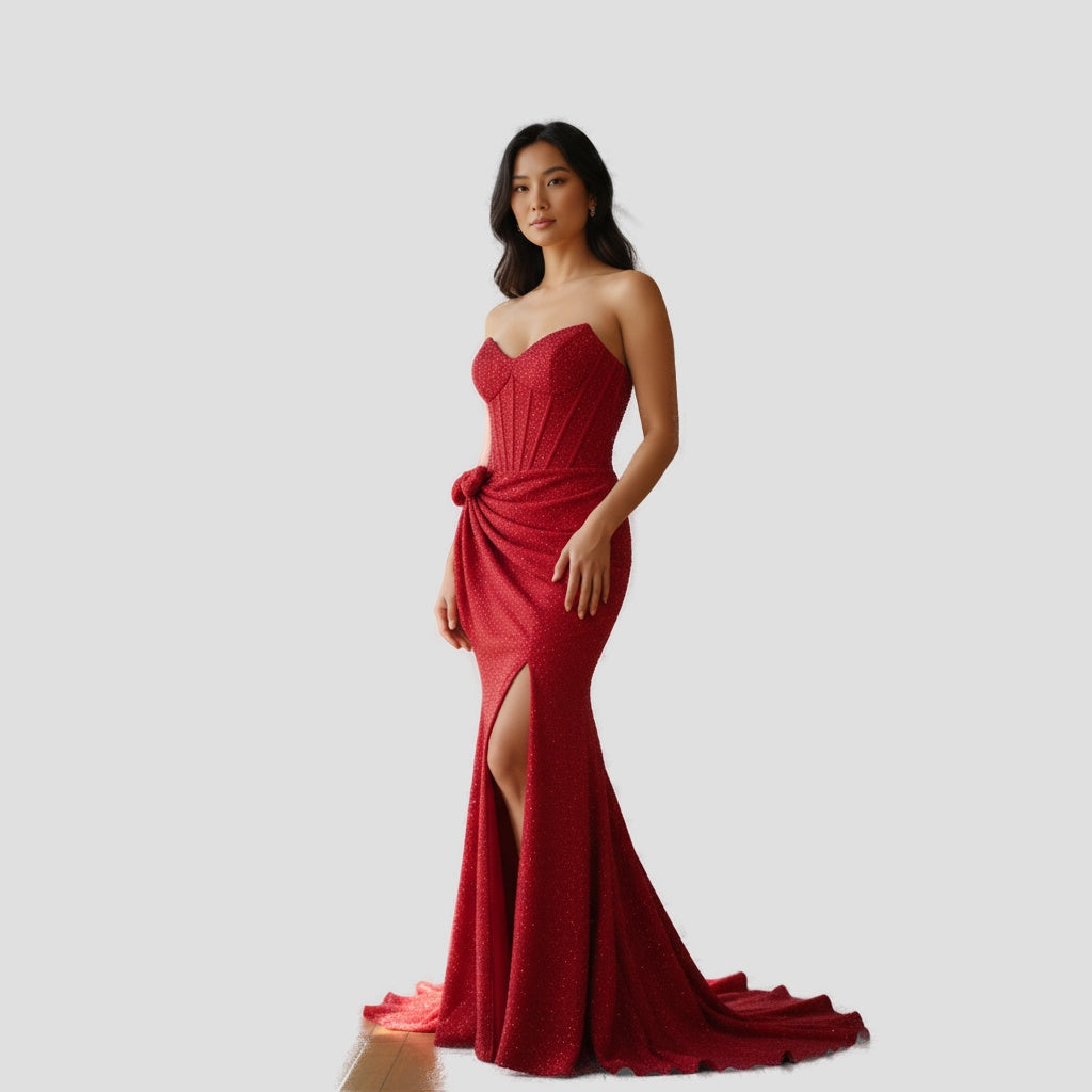 Dazzling Crimson Corset Gown: Unleash Your Fierce Glamour