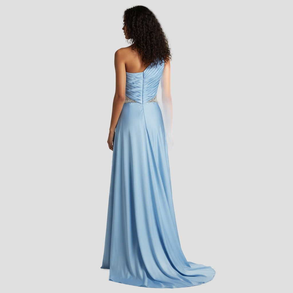 Dazzling Sky Blue Glam Satin Gown for Red Carpet Moments