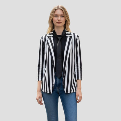 Striped Women's Open Front Jacket with Tie