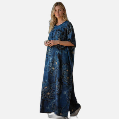 Blue Floral Kimono Wrap Dress - East Meets Elegance