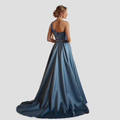 Dazzling Blue One-Shoulder Sequin Gown for Show-Stopping Nights