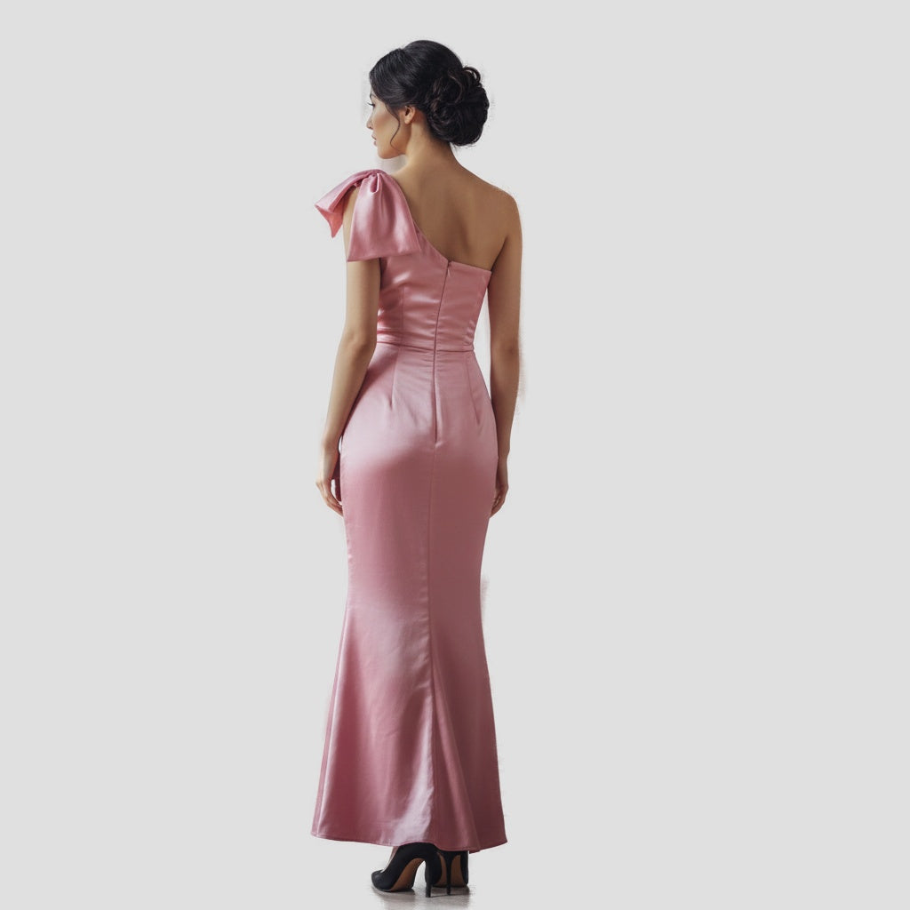 Fierce Pink Satin One-Shoulder Dress for Show-Stopping Moments