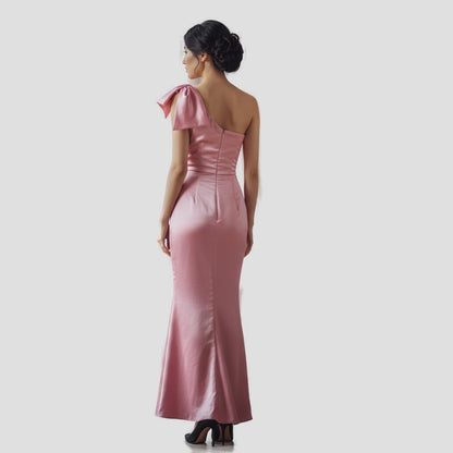 Fierce Pink Satin One-Shoulder Dress for Show-Stopping Moments