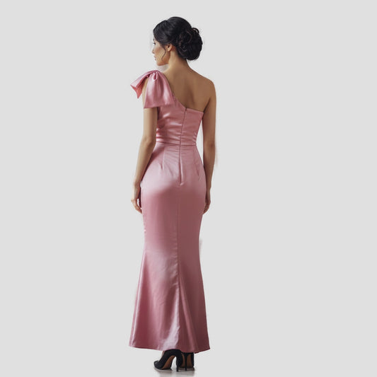 Fierce Pink Satin One-Shoulder Dress for Show-Stopping Moments