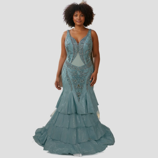 Show-Stopping Azure Embellished Backless Evening Gown