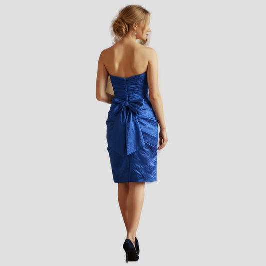Fierce Sapphire Satin Cocktail Dress with Bold Bow