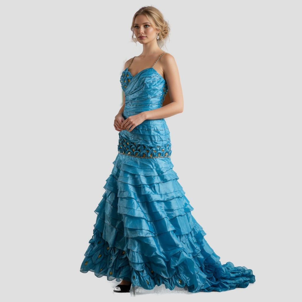 Putros Couture Dazzling Oceanic Ruffled Gown for Gala Glamour