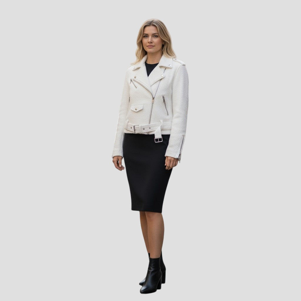 Chic Faux Leather Moto Jacket with Belt