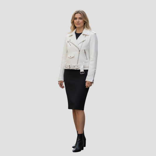 Chic Faux Leather Moto Jacket with Belt