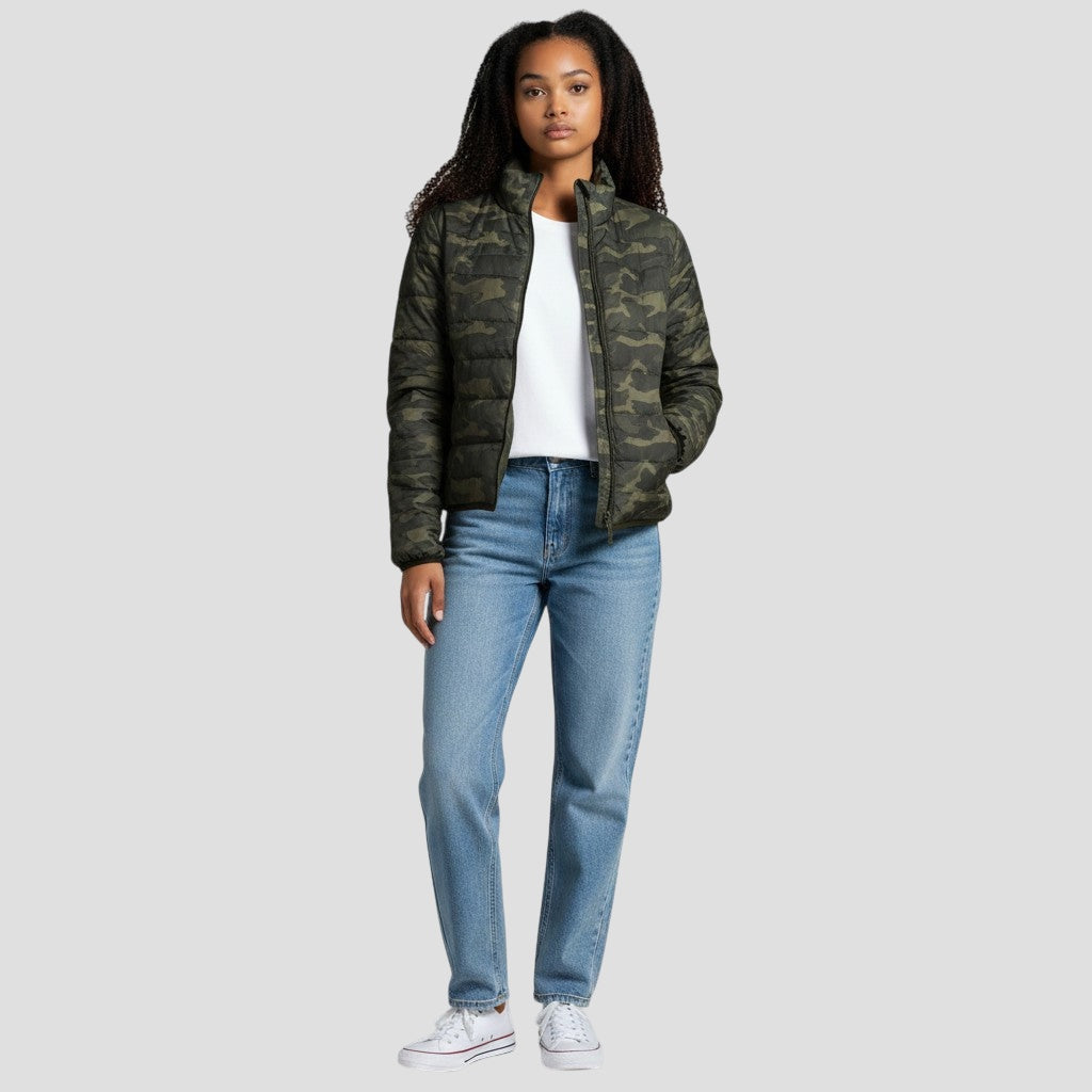 Moto Puffer Jacket Camouflage - Zip Up & Stand Out!