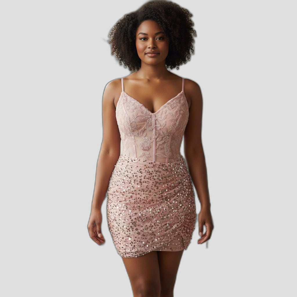 Sparkle & Sway: Enchanting Blush Sequin Dress