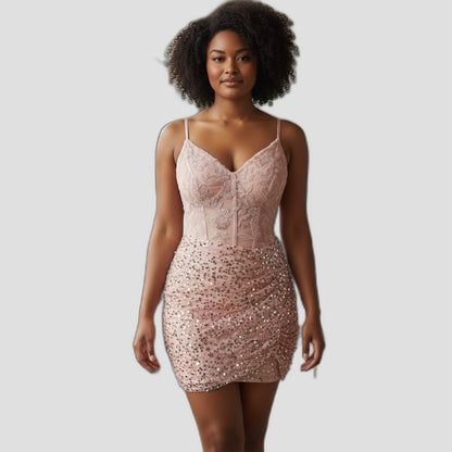 Sparkle & Sway: Enchanting Blush Sequin Dress