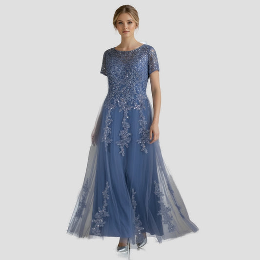 Dazzling Sapphire Embroidered Tulle Gown for Unforgettable Nights