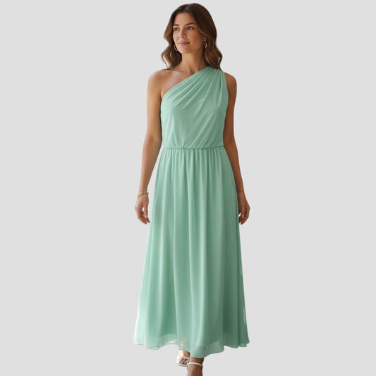 Seafoam Dream: The One-Shoulder Whisper Dress