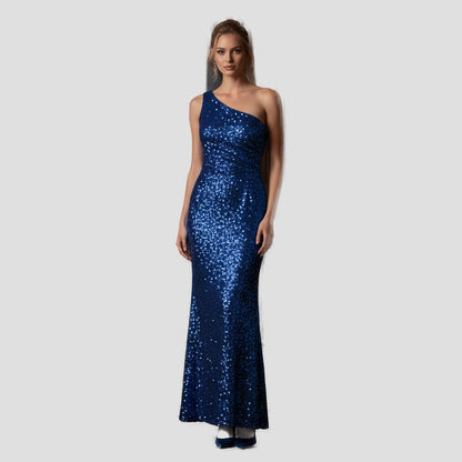 Dazzling Blue One-Shoulder Sequin Gown for Show-Stopping Nights
