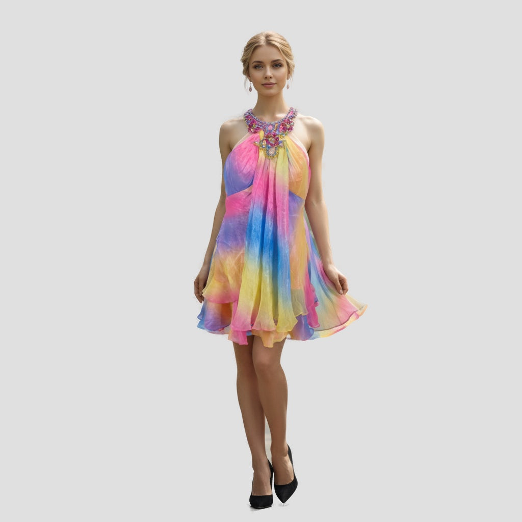 Vibrant Multi-Color Chiffon Dress: A Kaleidoscope of Bold Style