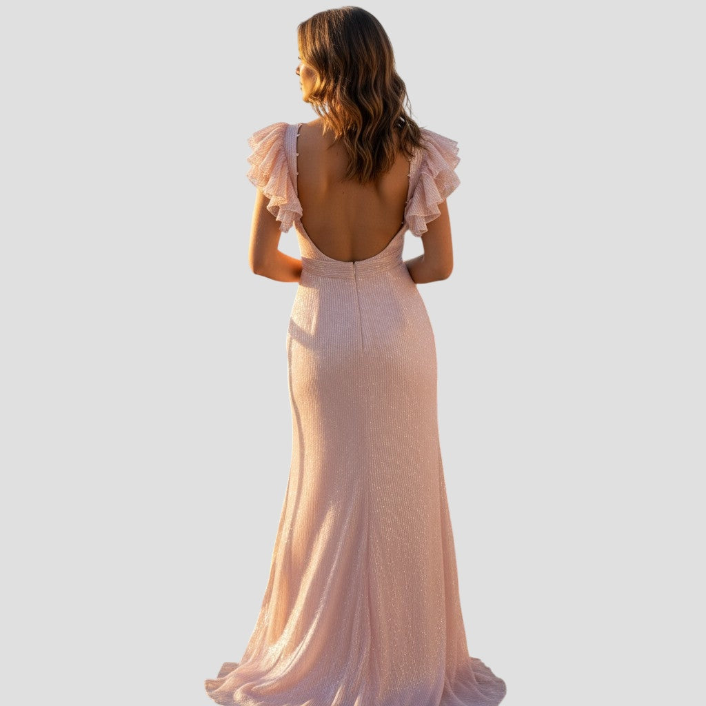 Whimsical Flutter Glamour Gown - Shine in Blush Pink!