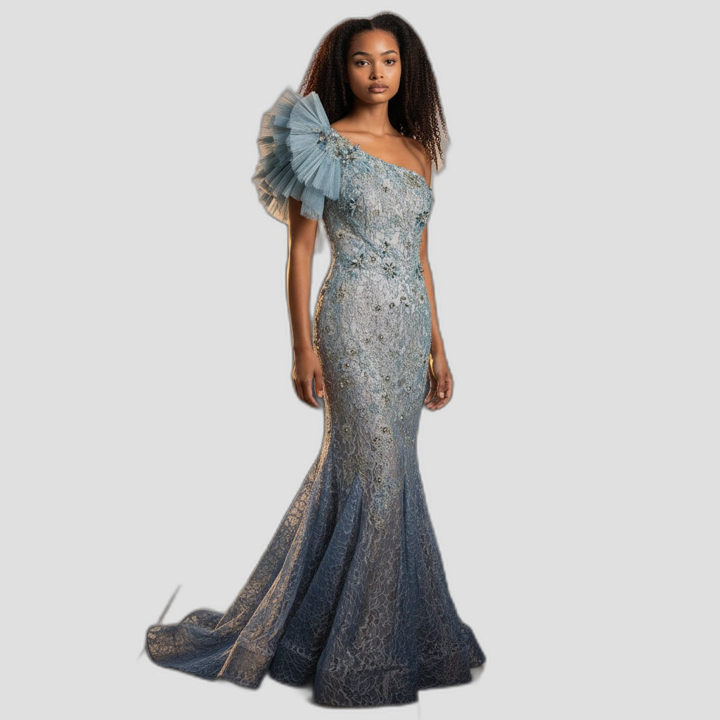 Ocean Dreams: One-Shoulder Elegance Gown