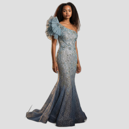 Ocean Dreams: One-Shoulder Elegance Gown