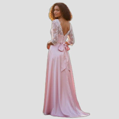 Elegant Pink Lace Long-Sleeve Gown for Special Occasions