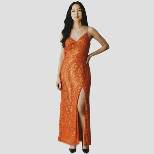 Dazzling Sequin Evening Dress with Backless Strappy Design