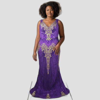 Royal Velvet Goddess Gown - Dazzle in Purple & Gold!