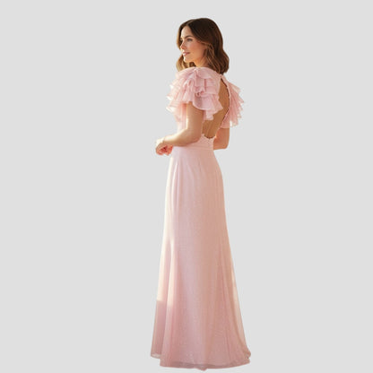 Whimsical Flutter Glamour Gown - Shine in Blush Pink!