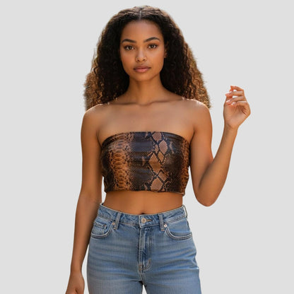Sassy Snakeskin Bandeau Top - Slither into Style!
