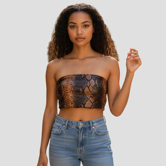 Sassy Snakeskin Bandeau Top - Slither into Style!