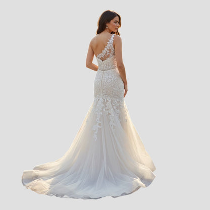 Whimsical Lace Dreams: The One-Shoulder Wonder Gown